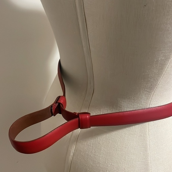 Chico’s belt woman genuine Red leather fashion silvertone hook buckle  Sz M/L main image 6